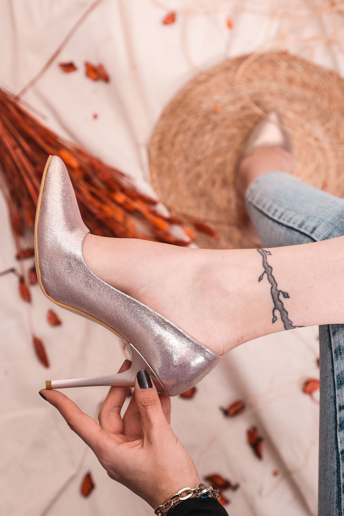 Beti-01 Stiletto Rose Gold Rugan Kadın Ayakkabı