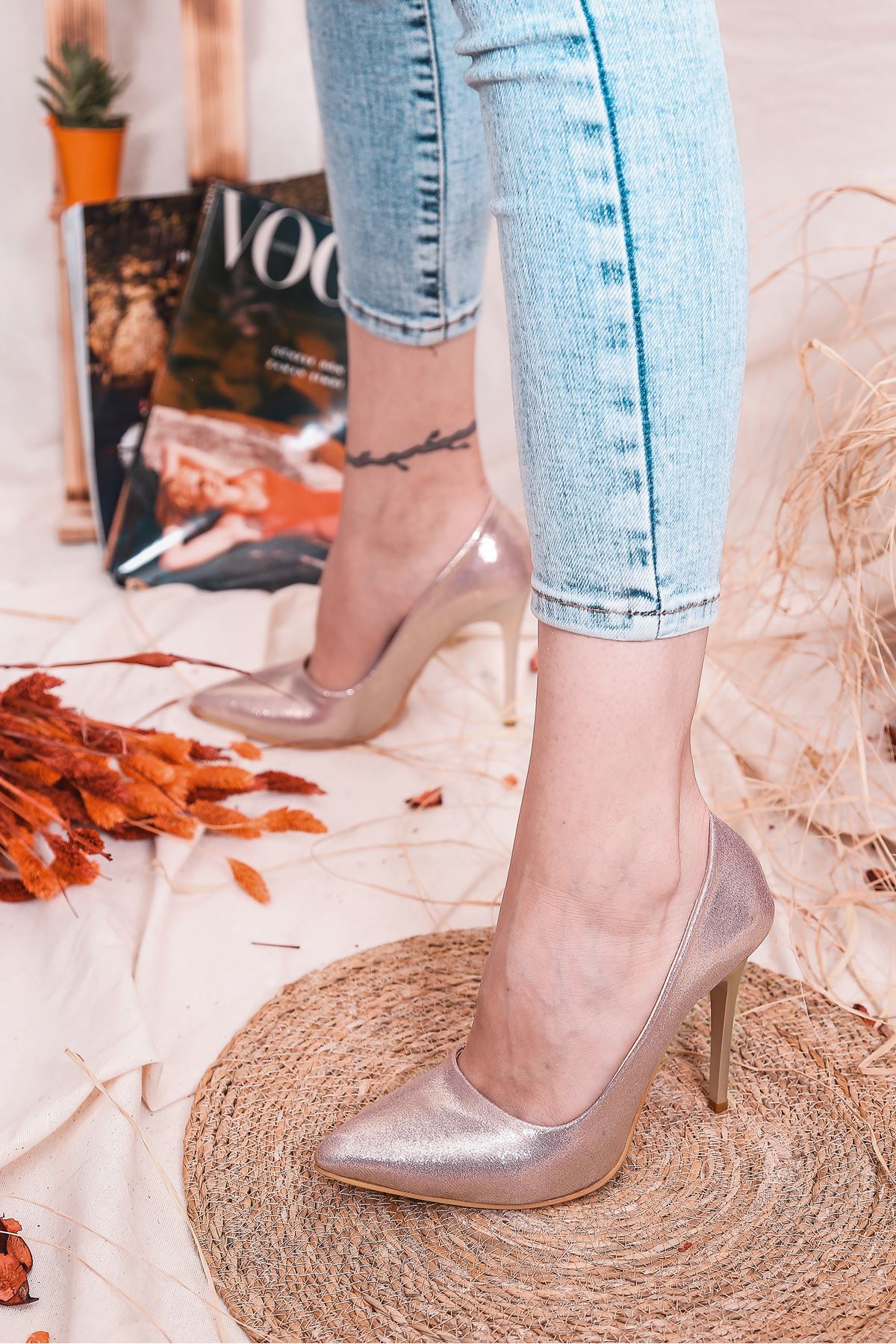 Beti-01 Stiletto Rose Gold Rugan Kadın Ayakkabı