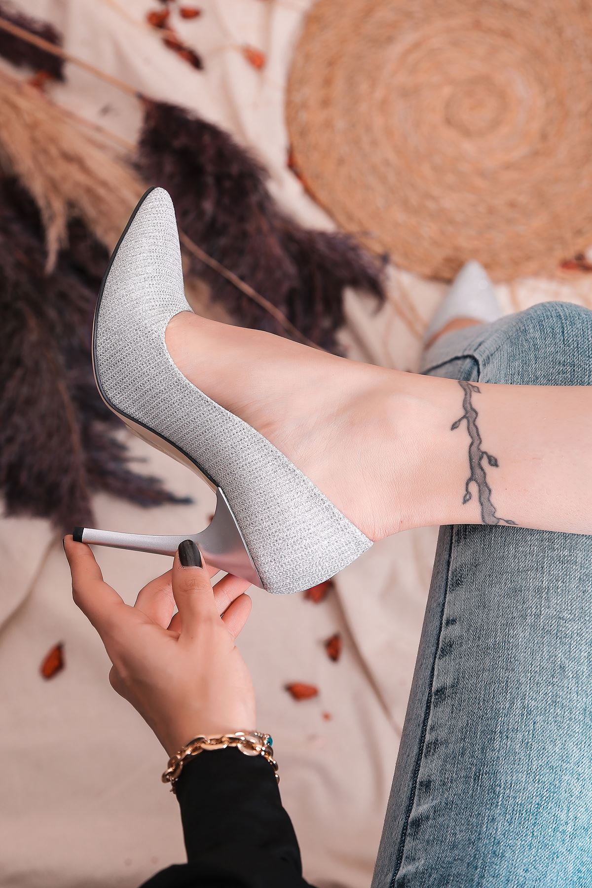 Beti-01 Stiletto Gümüş Kadın Ayakkabı