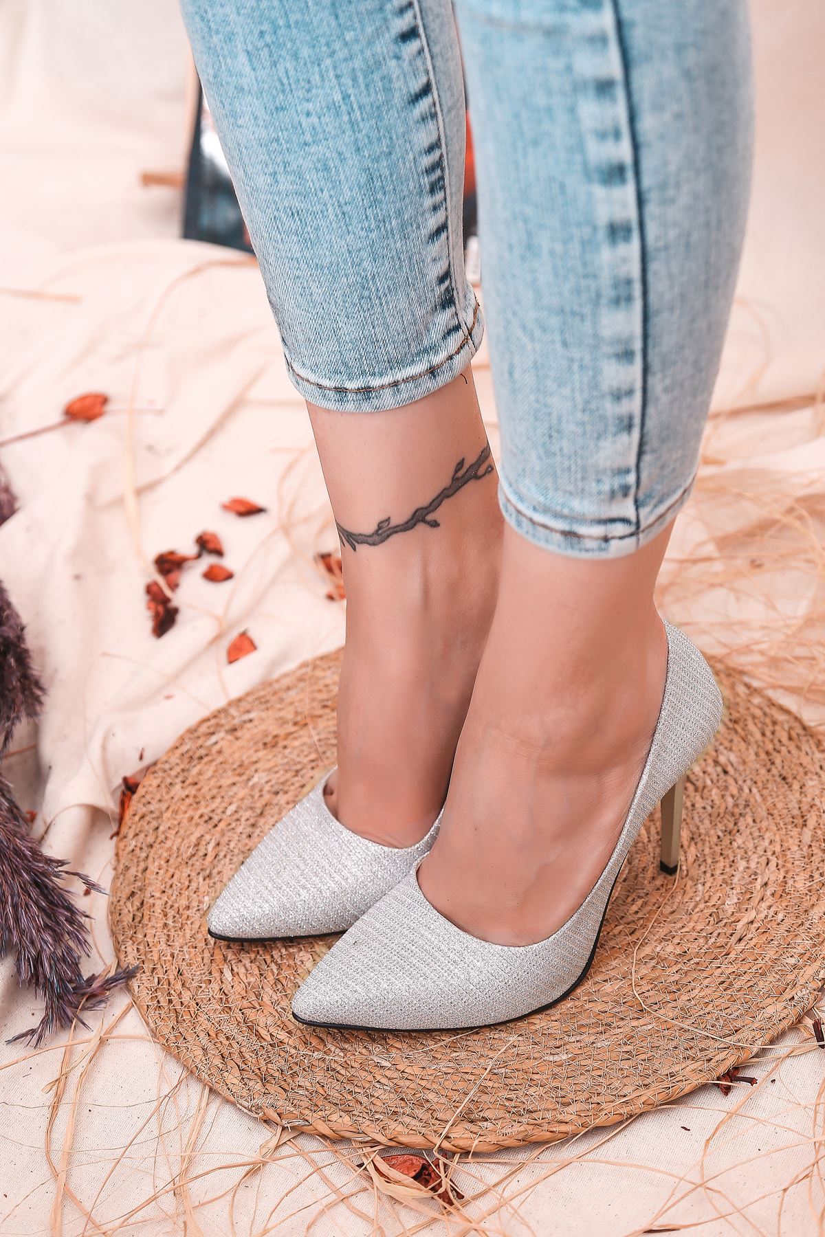 Beti-01 Stiletto Gümüş Kadın Ayakkabı