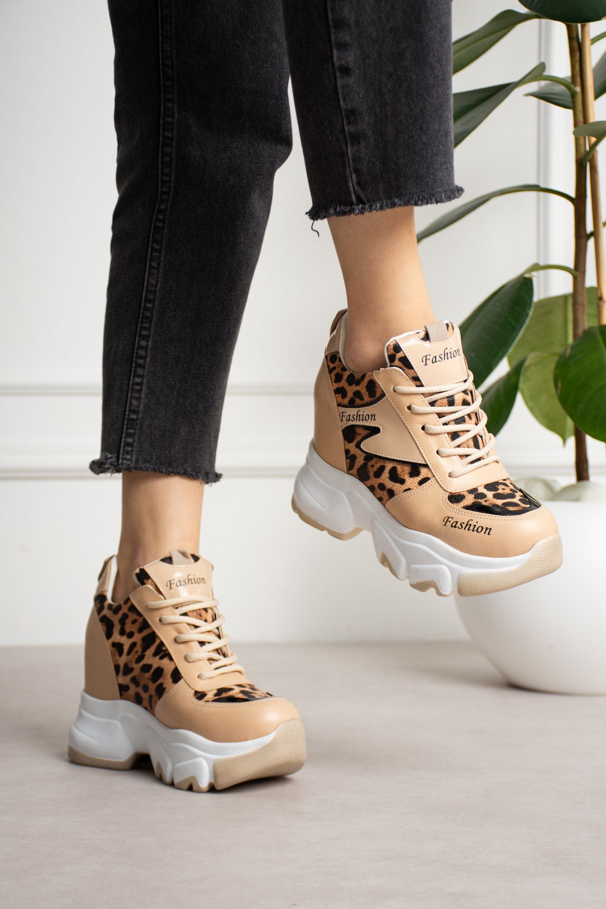 VALENCİA NUD LEOPAR GİZLİ TOPUKLU SPOR 