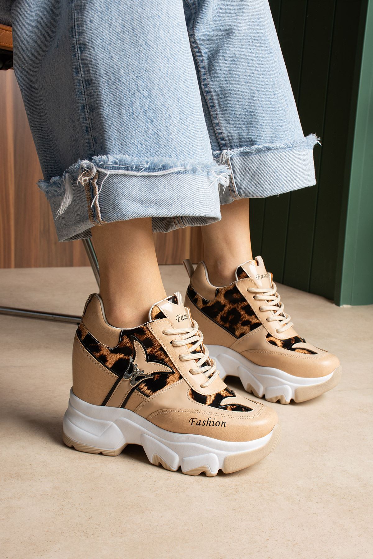 BETİS NUD LEOPAR GİZLİ TOPUKLU SPOR