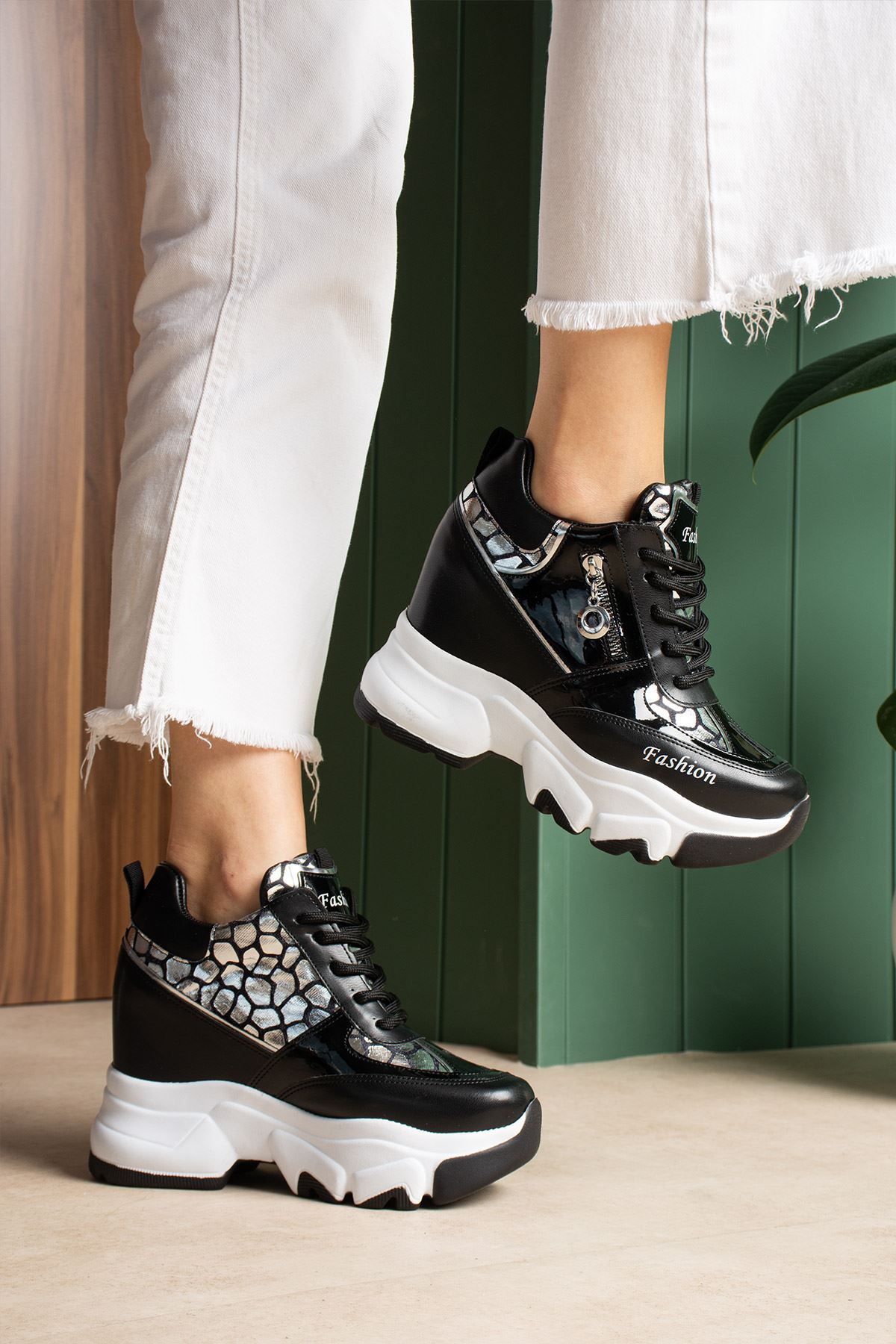 SEVİLLA SİYAH LEOPAR GİZLİ TOPUKLU SPOR