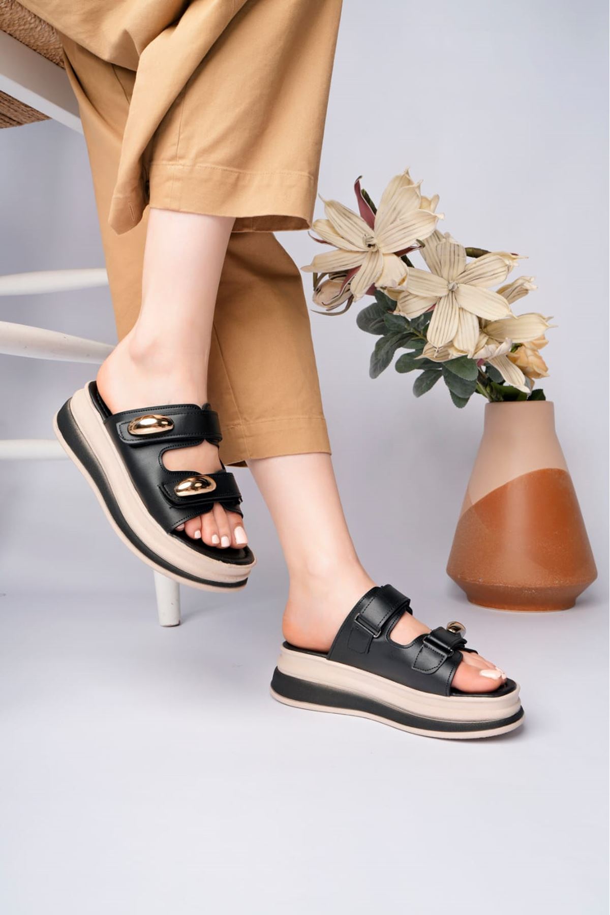 MAYA İKİ ŞERİTLİ TOKALI SİYAH TERLİK