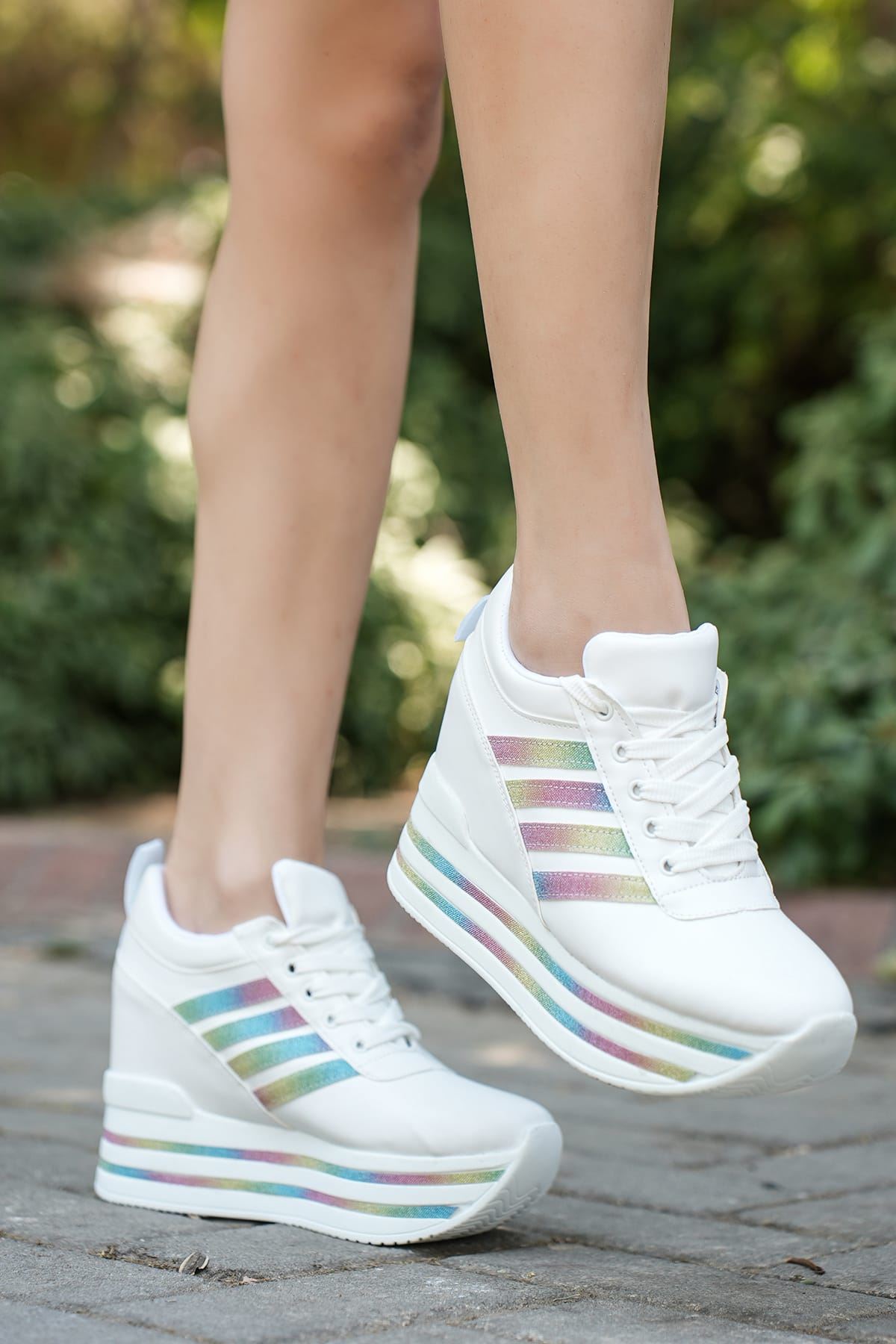 Lina Gizli Topuk Beyaz Hologram Spor Ayakkabı