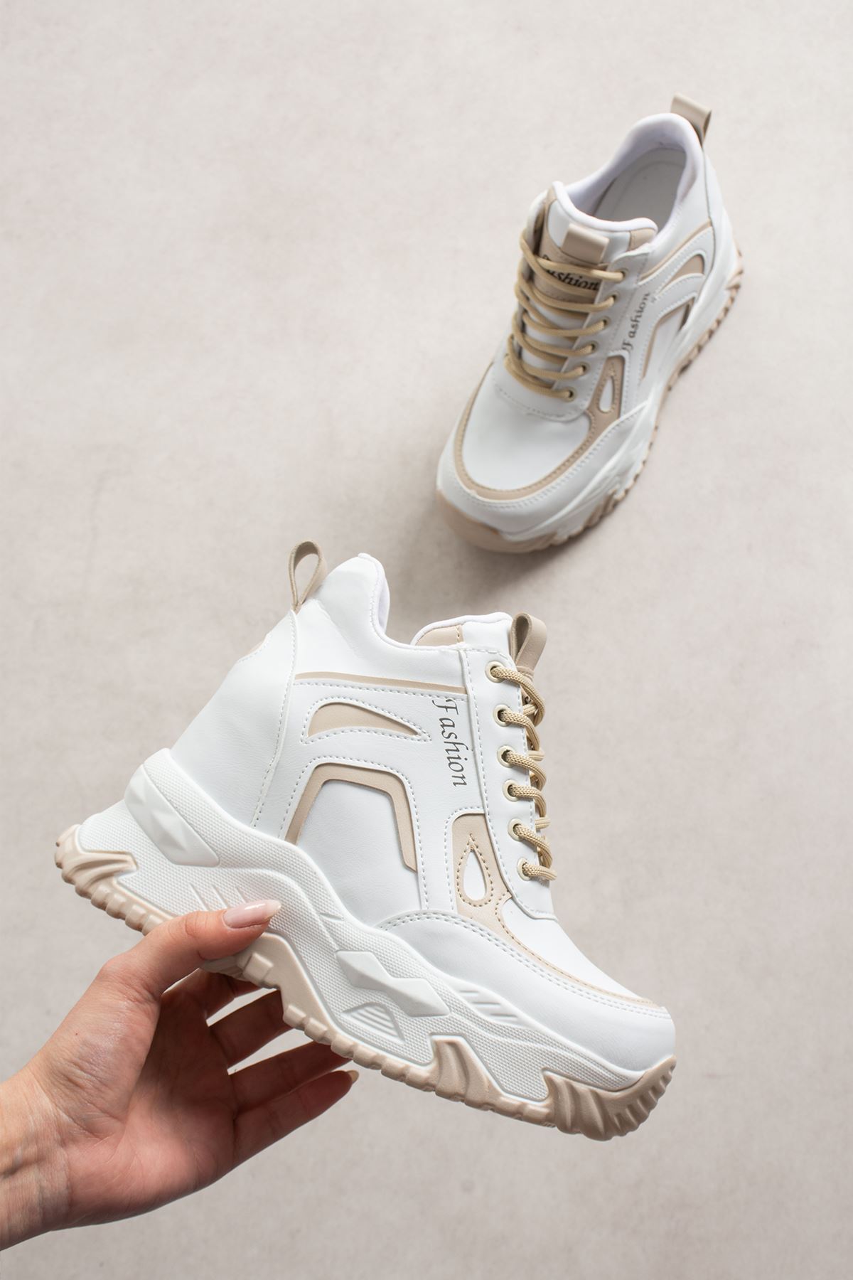 ZEYNA BEYAZ KREM GİZLİ TOPUKLU SPOR