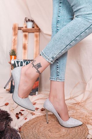 Beti-01 Stiletto Gümüş Kadın Ayakkabı