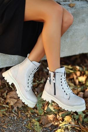 EMY-02 Fermuar Detaylı Bej Rengi Bot