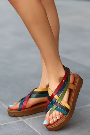 Fls-105 Hakiki Deri Renkli Kadın Sandalet
