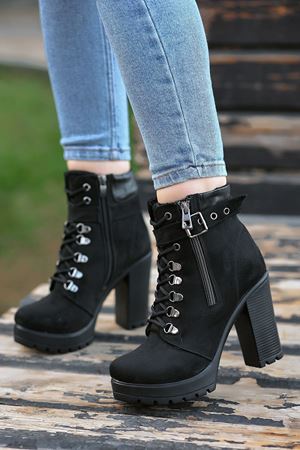 KCL-1005 Siyah Süet Platform Topuklu Bot