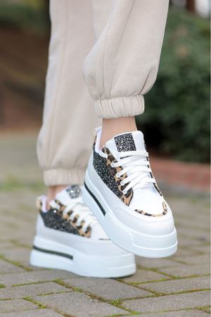 FRM-018 Yüksek Tabanlı Bağcıklı Platin Desenli Spor Ayakkabı