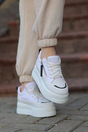 FRM-019 Yüksek Tabanlı Bağcıklı Beyaz Spor Ayakkabı