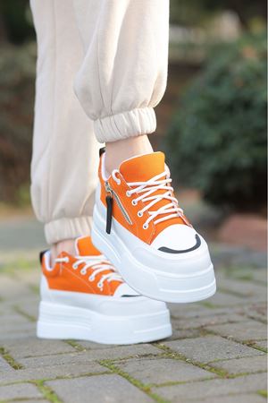 FRM-019 Yüksek Tabanlı Bağcıklı Turuncu Spor Ayakkabı