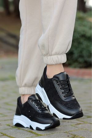 Lucy Siyah Lazer Desenli Kadın Spor Ayakkabı