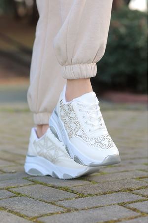 Lucy Beyaz Lazer Desenli Spor Kadın Ayakkabı