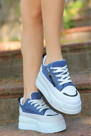 FRM-019 Yüksek Tabanlı Bağcıklı Lacivert Spor Ayakkabı