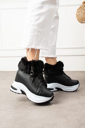 DİNAR KÜRKLÜ FERMUARLI SİYAH DERİ BOT