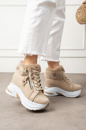 DİNAR KÜRKLÜ FERMUARLI KREM BOT