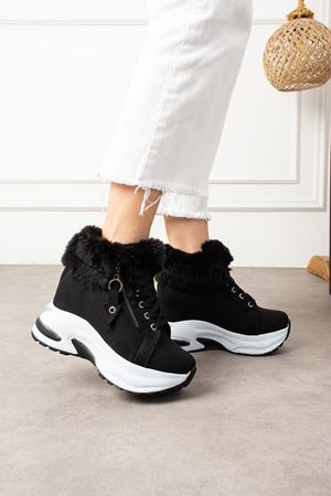 DİNAR KÜRKLÜ FERMUARLI SİYAH SÜET BOT