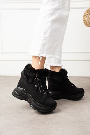 DİNAR KÜRKLÜ FERMUARLI SİYAH SÜET BOT