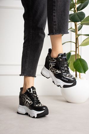 VALENCİA SİYAH LEOPAR GİZLİ TOPUKLU SPOR 