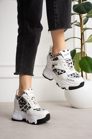 VALENCİA BEYAZ LEOPAR GİZLİ TOPUKLU SPOR 