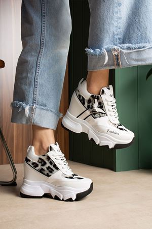 BETİS BEYAZ LEOPAR GİZLİ TOPUKLU SPOR