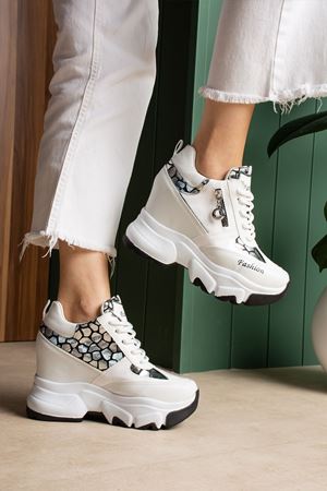 SEVİLLA BEYAZ LEOPAR GİZLİ TOPUKLU SPOR