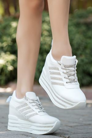 Lina Gizli Topuk Beyaz Taşlı Kadın Spor Ayakkabı