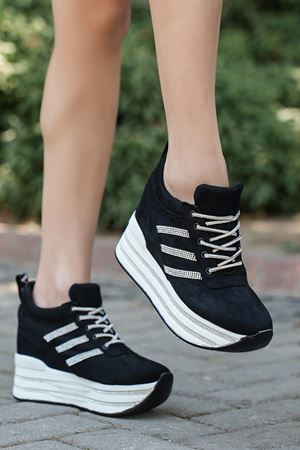 Lina Gizli Topuk Siyah Taşlı Kadın Spor Ayakkabı