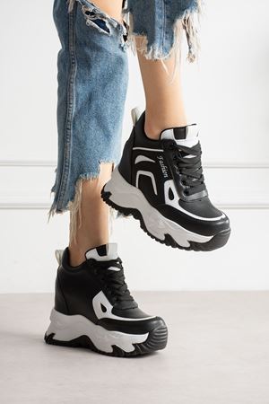 ZEYNA SİYAH BEYAZ GİZLİ TOPUKLU SPOR