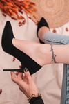 Beti-01 Stiletto Siyah Süet Kadın Ayakkabı