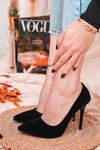 Beti-01 Stiletto Siyah Süet Kadın Ayakkabı