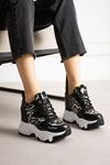 VALENCİA SİYAH LEOPAR GİZLİ TOPUKLU SPOR 